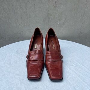 Enzo Angiolini burnt red heeled loafer with square toe